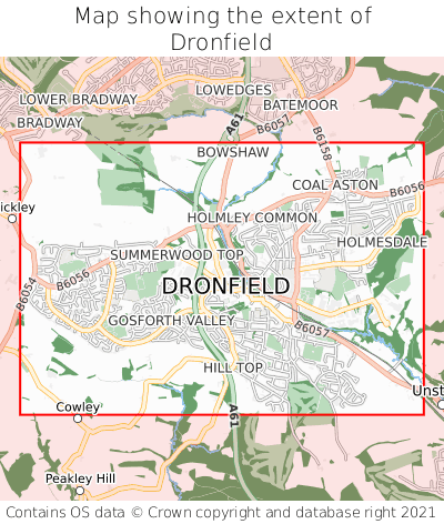 Map showing extent of Dronfield as bounding box