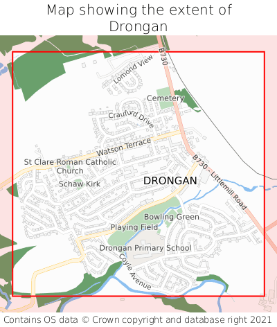 Map showing extent of Drongan as bounding box