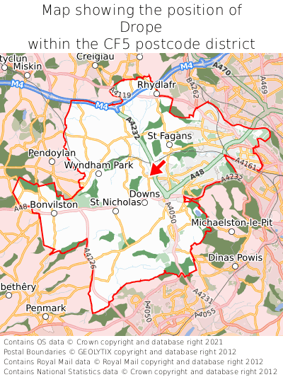 Map showing location of Drope within CF5