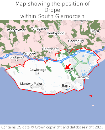 Map showing location of Drope within South Glamorgan