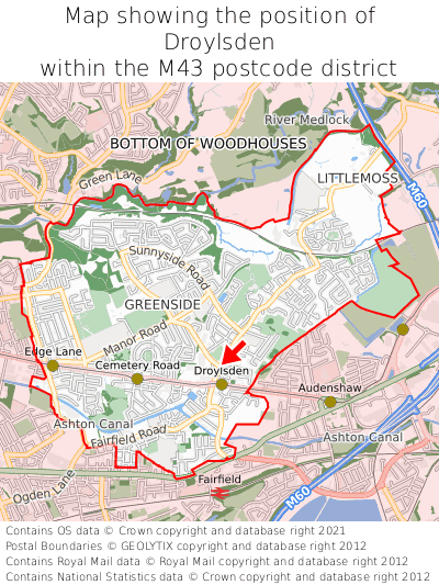 Map showing location of Droylsden within M43