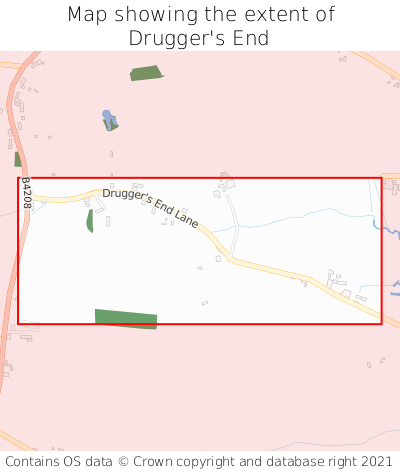 Map showing extent of Drugger's End as bounding box