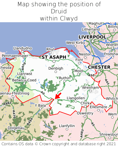 Map showing location of Druid within Clwyd