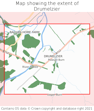 Map showing extent of Drumelzier as bounding box