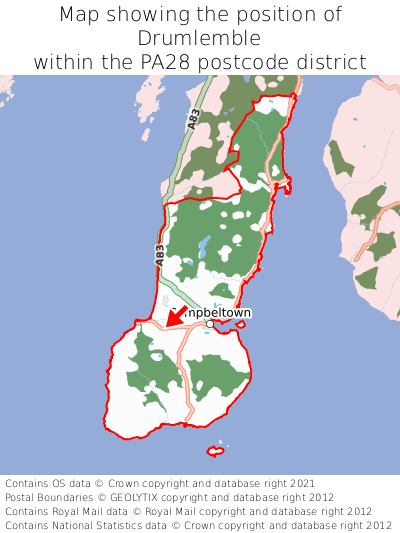 Map showing location of Drumlemble within PA28