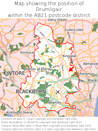 Map showing location of Drumligair within AB21