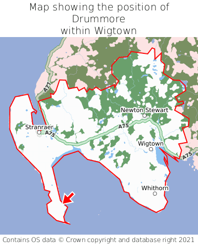 Map showing location of Drummore within Wigtown