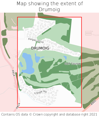 Map showing extent of Drumoig as bounding box
