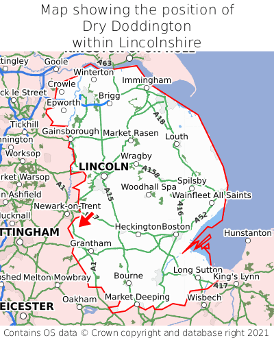 Map showing location of Dry Doddington within Lincolnshire