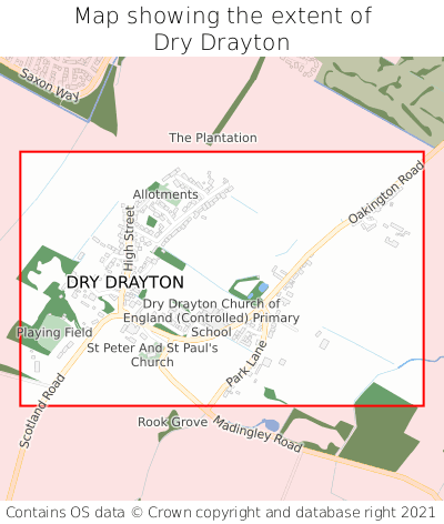 Map showing extent of Dry Drayton as bounding box