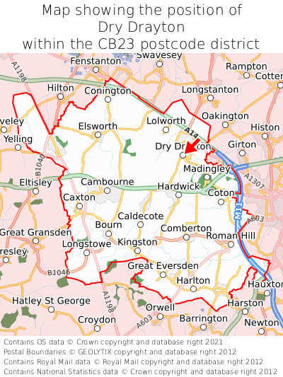 Map showing location of Dry Drayton within CB23