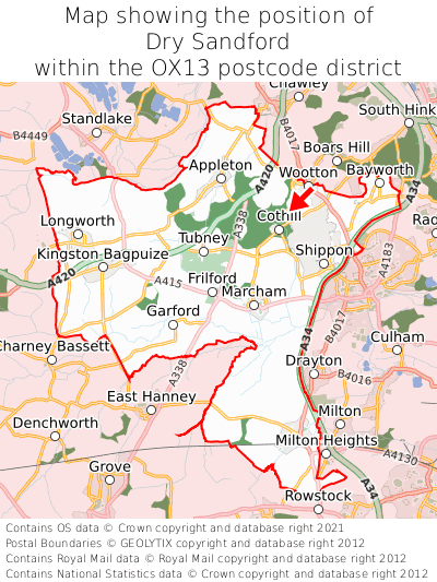 Map showing location of Dry Sandford within OX13