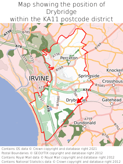 Map showing location of Drybridge within KA11