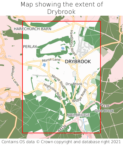 Map showing extent of Drybrook as bounding box