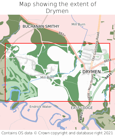 Map showing extent of Drymen as bounding box