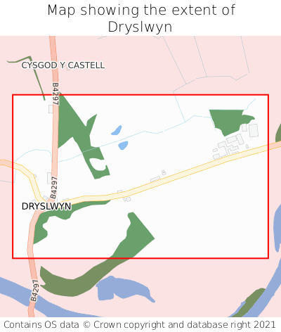 Map showing extent of Dryslwyn as bounding box