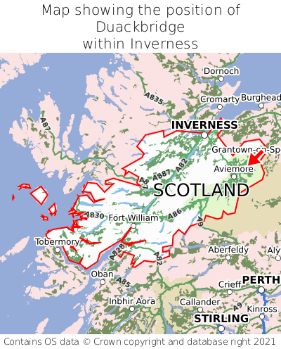 Map showing location of Duackbridge within Inverness