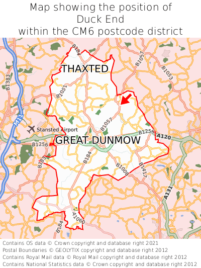Map showing location of Duck End within CM6