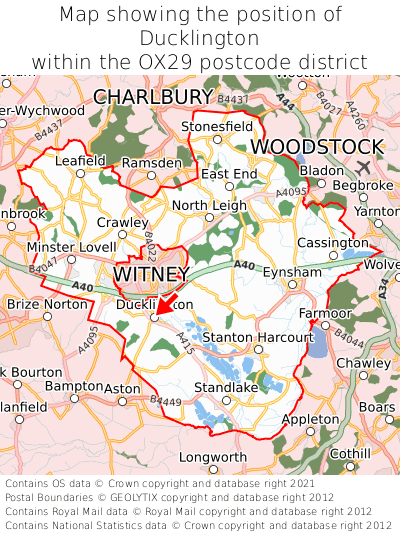 Map showing location of Ducklington within OX29