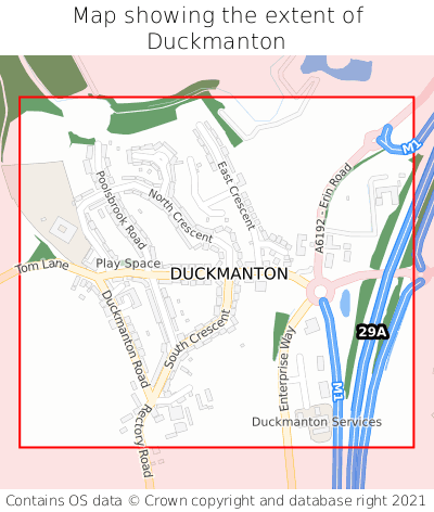 Map showing extent of Duckmanton as bounding box