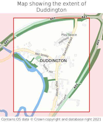 Map showing extent of Duddington as bounding box