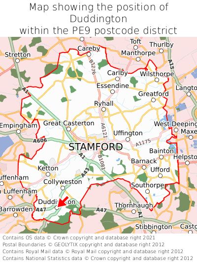 Map showing location of Duddington within PE9