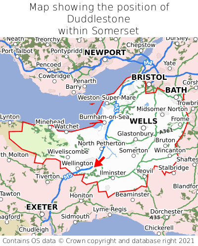 Map showing location of Duddlestone within Somerset