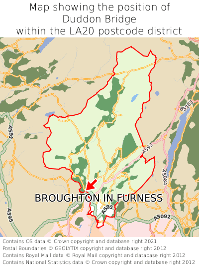 Map showing location of Duddon Bridge within LA20