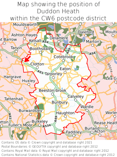 Map showing location of Duddon Heath within CW6