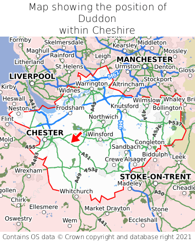 Map showing location of Duddon within Cheshire