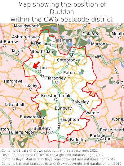 Map showing location of Duddon within CW6