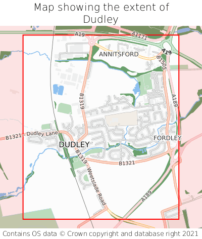 Map showing extent of Dudley as bounding box