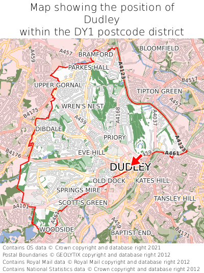 Map showing location of Dudley within DY1