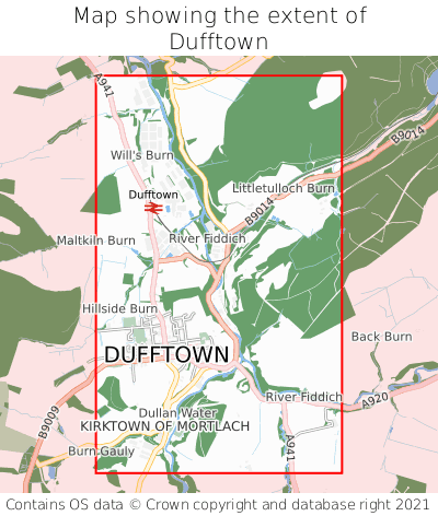Map showing extent of Dufftown as bounding box