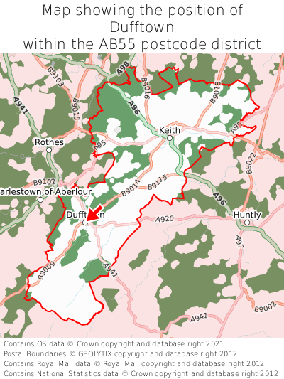 Map showing location of Dufftown within AB55