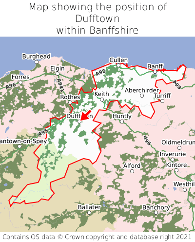 Map showing location of Dufftown within Banffshire