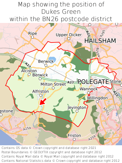 Map showing location of Dukes Green within BN26