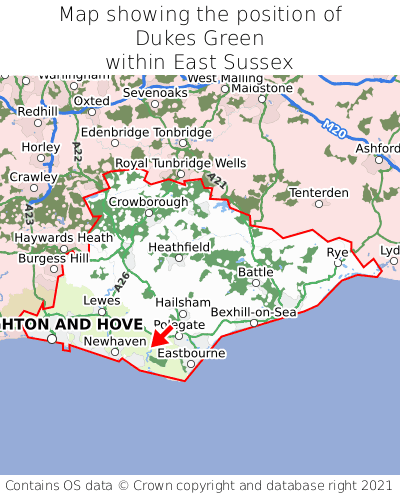 Map showing location of Dukes Green within East Sussex