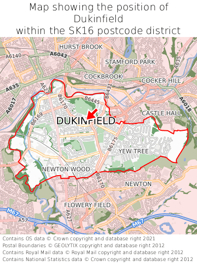 Map showing location of Dukinfield within SK16
