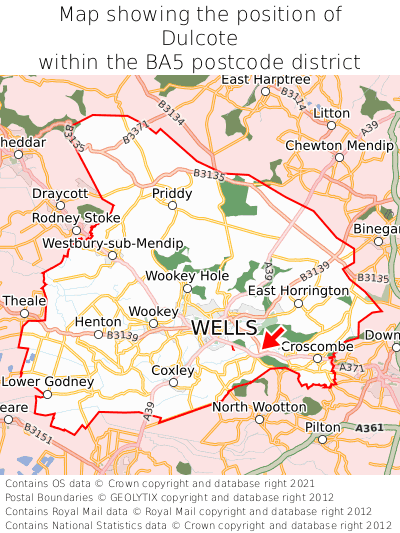 Map showing location of Dulcote within BA5