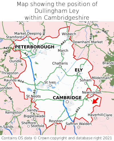 Map showing location of Dullingham Ley within Cambridgeshire