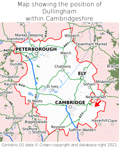 Map showing location of Dullingham within Cambridgeshire