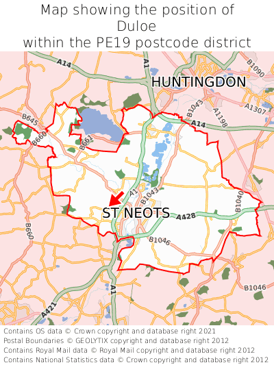 Map showing location of Duloe within PE19