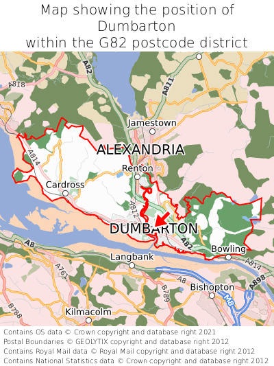 Map showing location of Dumbarton within G82