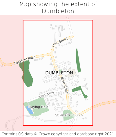 Map showing extent of Dumbleton as bounding box