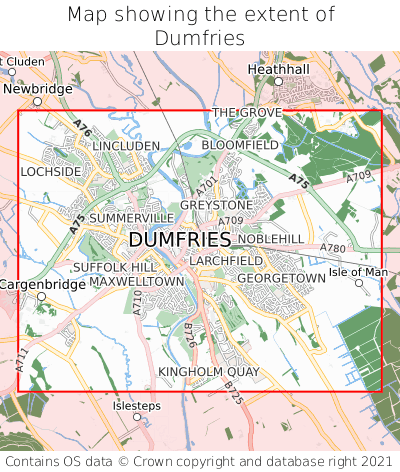 Map showing extent of Dumfries as bounding box