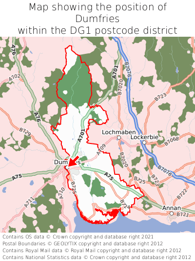 Map showing location of Dumfries within DG1