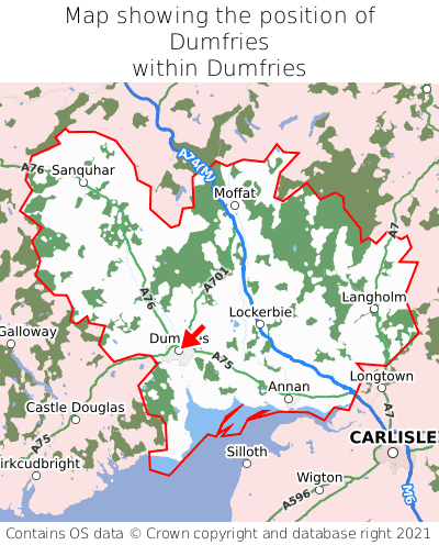 Map showing location of Dumfries within Dumfries