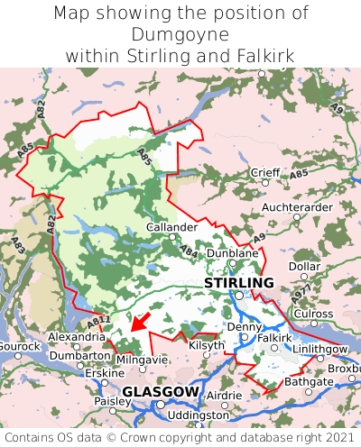 Map showing location of Dumgoyne within Stirling and Falkirk