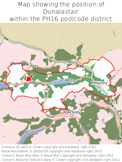 Map showing location of Dunalastair within PH16